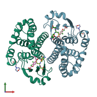 PDB entry 11gs coloured by chain, front view.