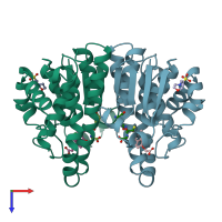 PDB entry 11gs coloured by chain, top view.
