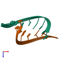 Hetero dimeric assembly 1 of PDB entry 124d coloured by chemically distinct molecules, top view.