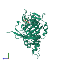 Monomeric assembly 1 of PDB entry 1a26 coloured by chemically distinct molecules, side view.