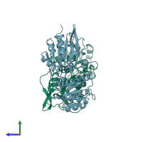 PDB entry 1a2o coloured by chain, side view.