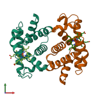 PDB entry 1a4f coloured by chain, front view.