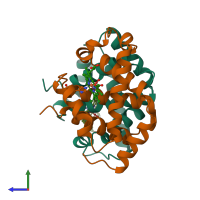 PDB entry 1a4f coloured by chain, side view.