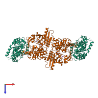 Hetero tetrameric assembly 1 of PDB entry 1a5b coloured by chemically distinct molecules, top view.