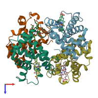 PDB entry 1a9w coloured by chain, top view.