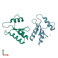 PDB entry 1aaz coloured by chain, front view.