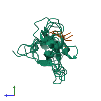 PDB entry 1abt coloured by chain, ensemble of 4 models, side view.