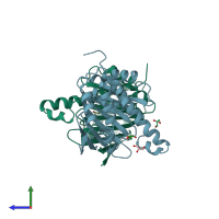 PDB entry 1ah8 coloured by chain, side view.