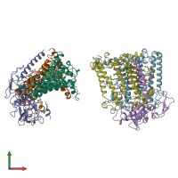 PDB entry 1aij coloured by chain, front view.