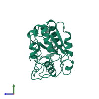 Uracil-DNA glycosylase in PDB entry 1akz, assembly 1, side view.