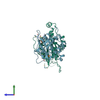 PDB entry 1an0 coloured by chain, side view.