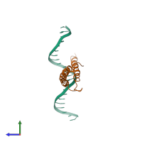 PDB entry 1an2 coloured by chain, side view.