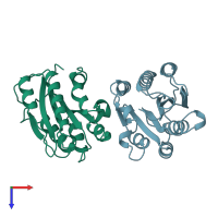 PDB entry 1ao3 coloured by chain, top view.