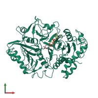PDB entry 1aq2 coloured by chain, front view.