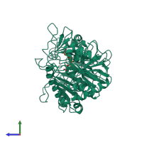 PDB entry 1aq2 coloured by chain, side view.
