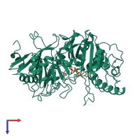 PDB entry 1aq2 coloured by chain, top view.