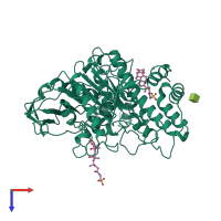 Monomeric assembly 1 of PDB entry 1aql coloured by chemically distinct molecules, top view.