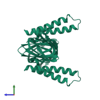 ATP synthase epsilon chain in PDB entry 1aqt, assembly 1, side view.