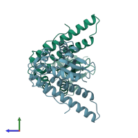 PDB entry 1ar4 coloured by chain, side view.