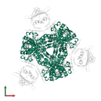 Aspartate carbamoyltransferase catalytic subunit in PDB entry 1at1, assembly 1, front view.