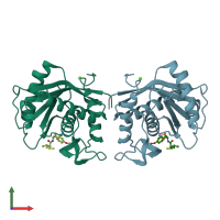 PDB entry 1atl coloured by chain, front view.