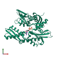 PDB entry 1atr coloured by chain, front view.