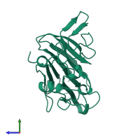 Monomeric assembly 1 of PDB entry 1aun coloured by chemically distinct molecules, side view.