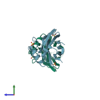 PDB entry 1azc coloured by chain, side view.