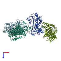 PDB entry 1b3k coloured by chain, top view.