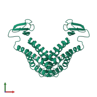 Homo dimeric assembly 1 of PDB entry 1b71 coloured by chemically distinct molecules, front view.