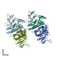 PDB entry 1b7b coloured by chain, front view.