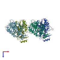 PDB entry 1b7b coloured by chain, top view.