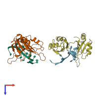 PDB entry 1b7f coloured by chain, top view.