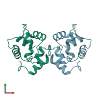 PDB entry 1b8c coloured by chain, front view.