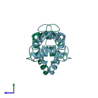 PDB entry 1b8c coloured by chain, side view.