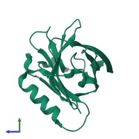 PDB entry 1b8e coloured by chain, side view.