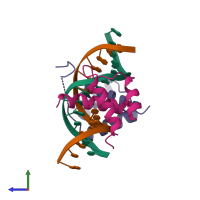 PDB entry 1b8i coloured by chain, side view.