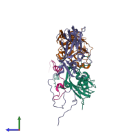 PDB entry 1bbt coloured by chain, side view.