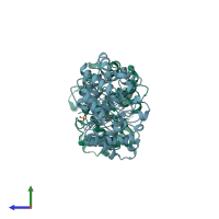 PDB entry 1bf6 coloured by chain, side view.