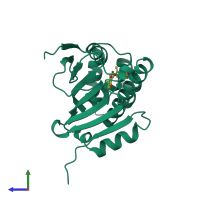PDB entry 1bgq coloured by chain, side view.