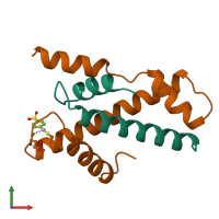 PDB entry 1bh9 coloured by chain, front view.