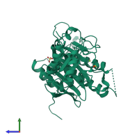 PDB entry 1bk4 coloured by chain, side view.