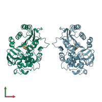 PDB entry 1bls coloured by chain, front view.