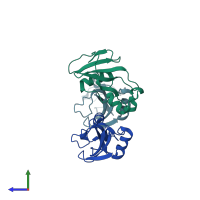 PDB entry 1bne coloured by chain, side view.