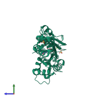 PDB entry 1bof coloured by chain, side view.