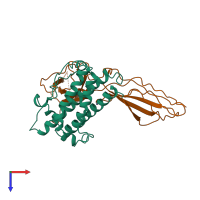 PDB entry 1bp3 coloured by chain, top view.