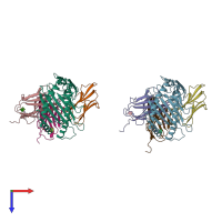 PDB entry 1bqh coloured by chain, top view.