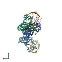 PDB entry 1brs coloured by chain, side view.