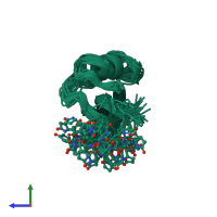 PDB entry 1brz coloured by chain, ensemble of 43 models, side view.