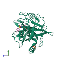 PDB entry 1btu coloured by chain, side view.